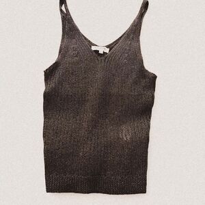 Drôle de Copié Y2K Sheer Woven Tank – Dark Charcoal Textured (Sz M/L)